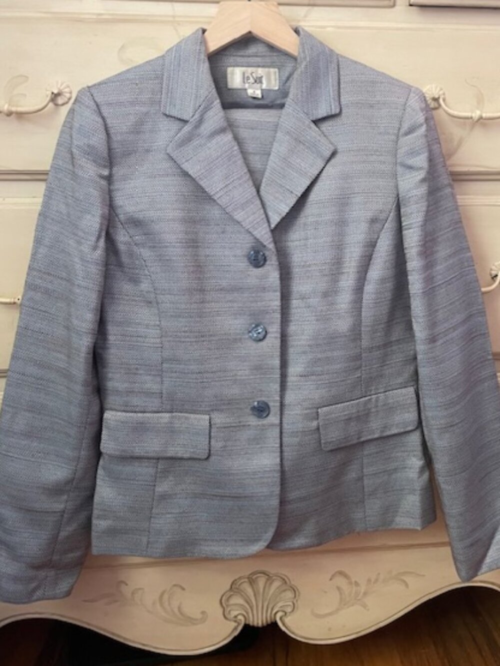 Le Suit blue woven suit skirt set- size 8